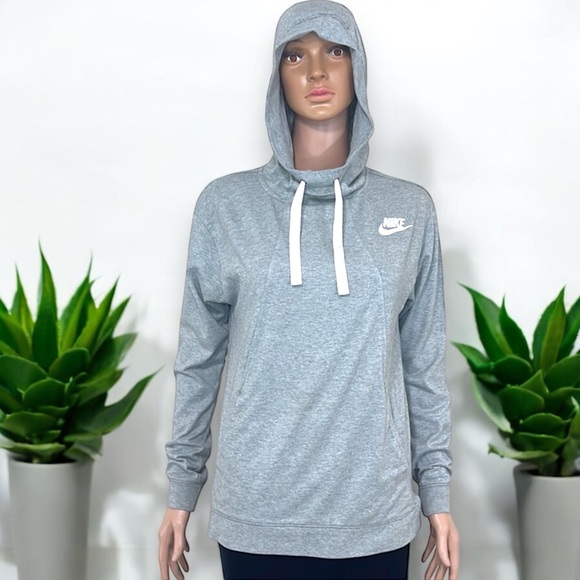 Nike Women’s Gym CLC Funnel Hoodie in Birch Grey with Seamed Pockets - Picture 4 of 16